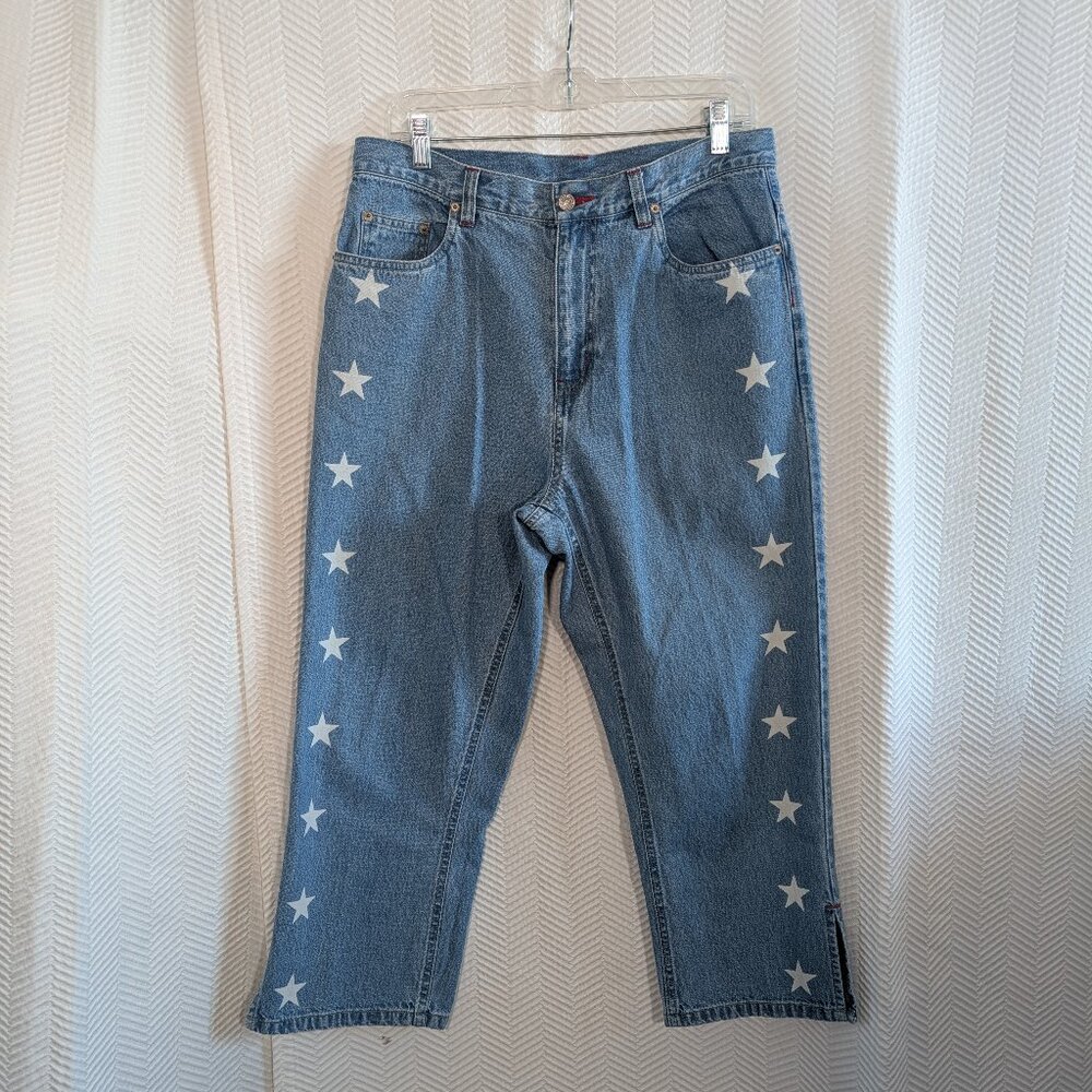 Bill Blass Star Print Cropped Jeans High Rise Vintage Retro Denim Capris Size 10